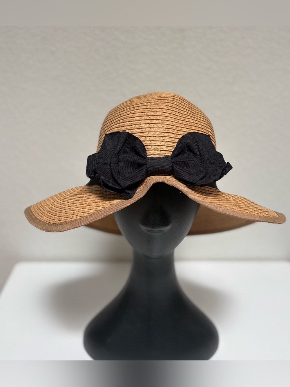 Wide Brim Straw Sun Hat with Black Bow